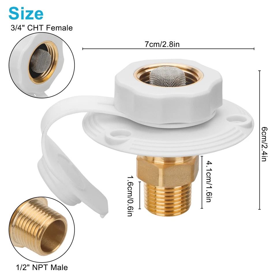 Brass RV City Water Inlet, Inlet Connection Flange for Trailer, Marine Brass Check Valve