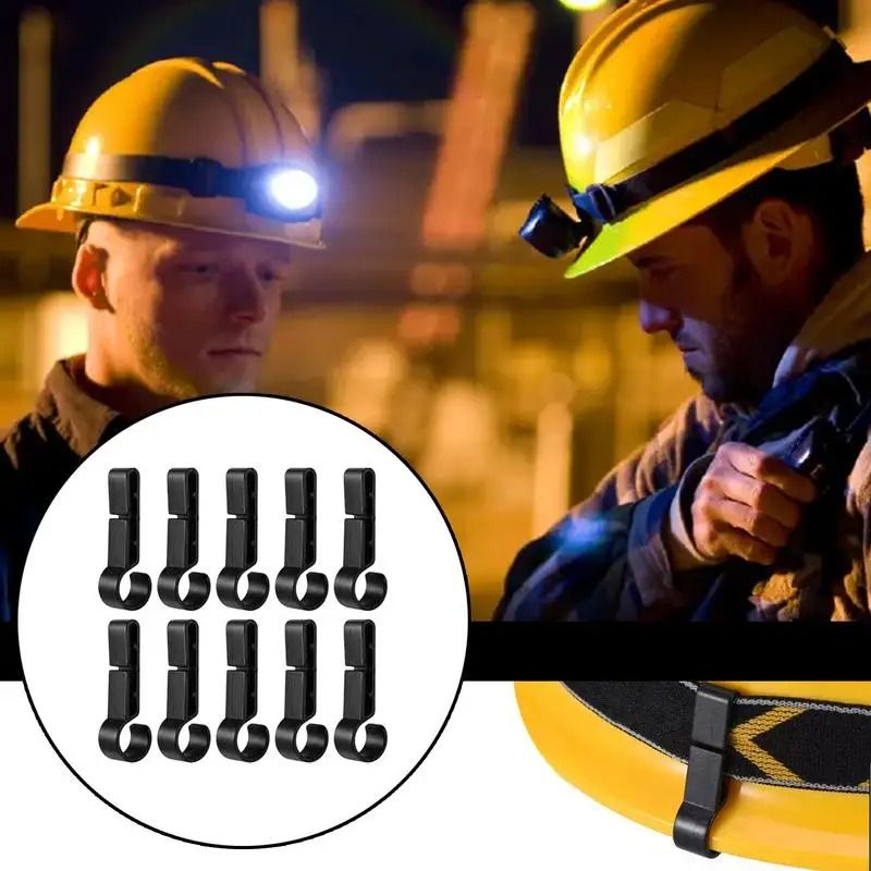 Hard Hat Headlamp Clips Ten Piece Set Non Slip Light Holders for Safety Helmets and Outdoor Work