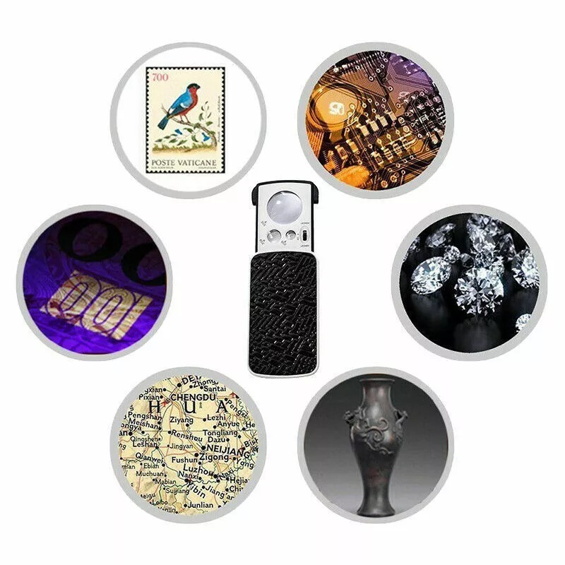 30X 60X 90X Pockets magnifying magnifier jeweler eye glass loupe loop LED light