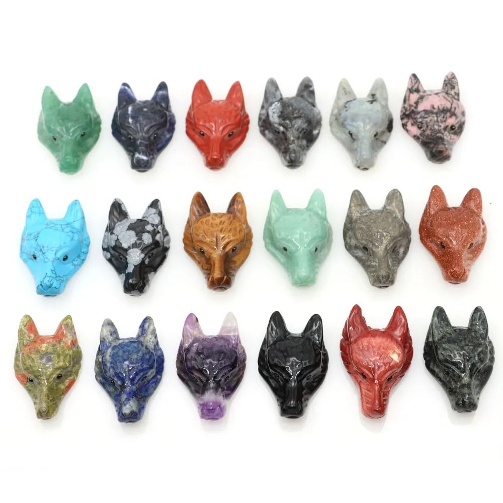Natural Hand-Carved Wolf Head Crystal Pendant