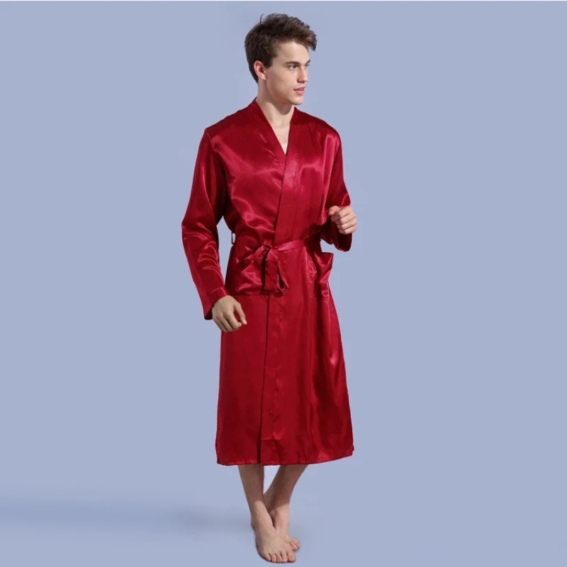 Christmas Robes for Men, Men V Neck Satin Robe, Wedding Party Kimono Pajamas, Long Bathrobe, Loungewear, Dressing Gown