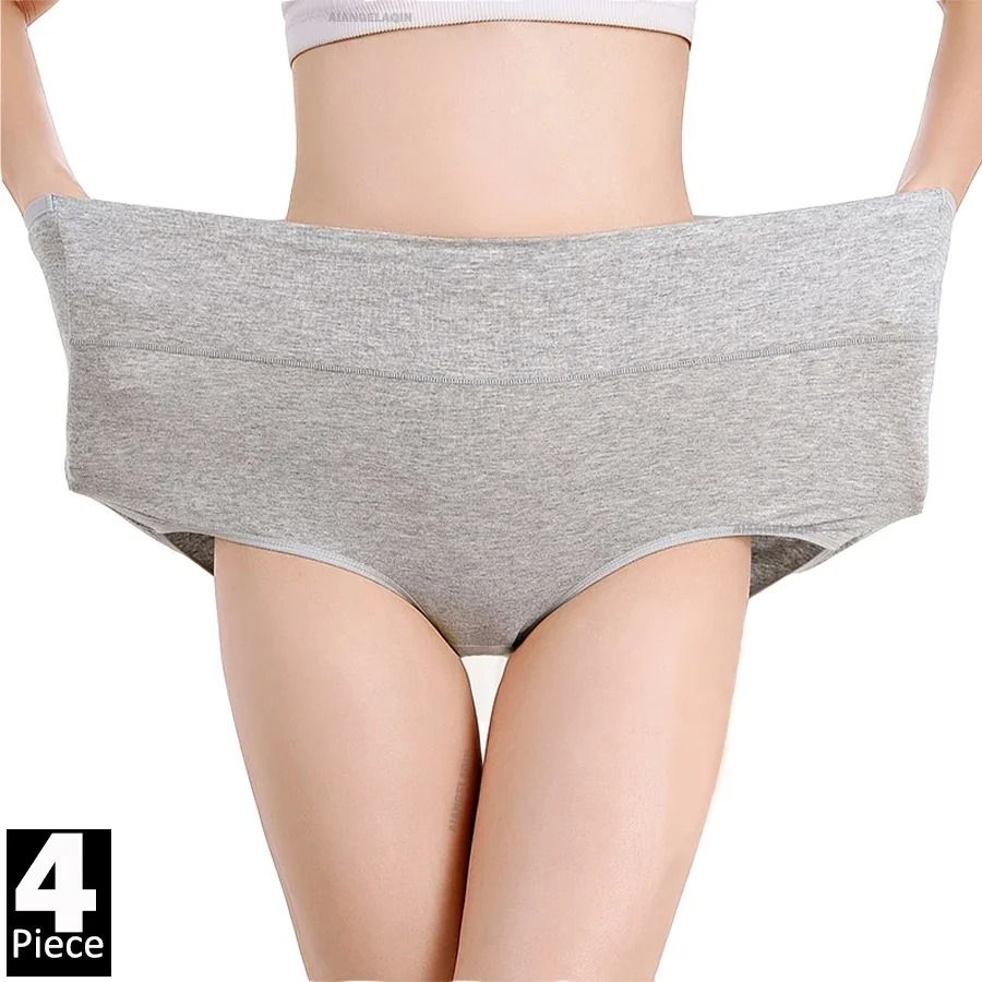 4-Pack High Waist Cotton Panties for Women – Slimming, Comfortable, and Breathable