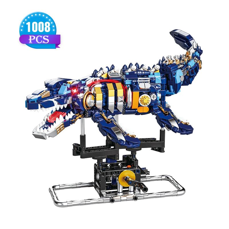 Mechanical Shark Building Set, Shark Sea Life Blocks with Display Stand & Lights