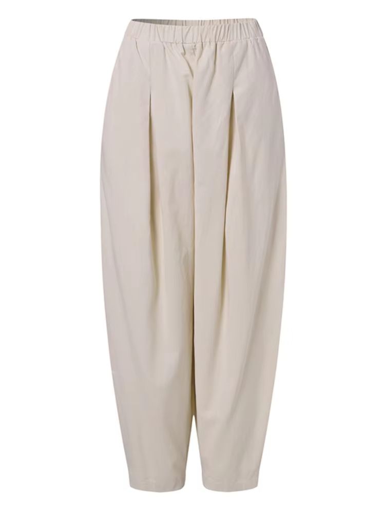 Women Summer Cotton Wide Leg Pants Elastic Waist Loose Casual Trousers