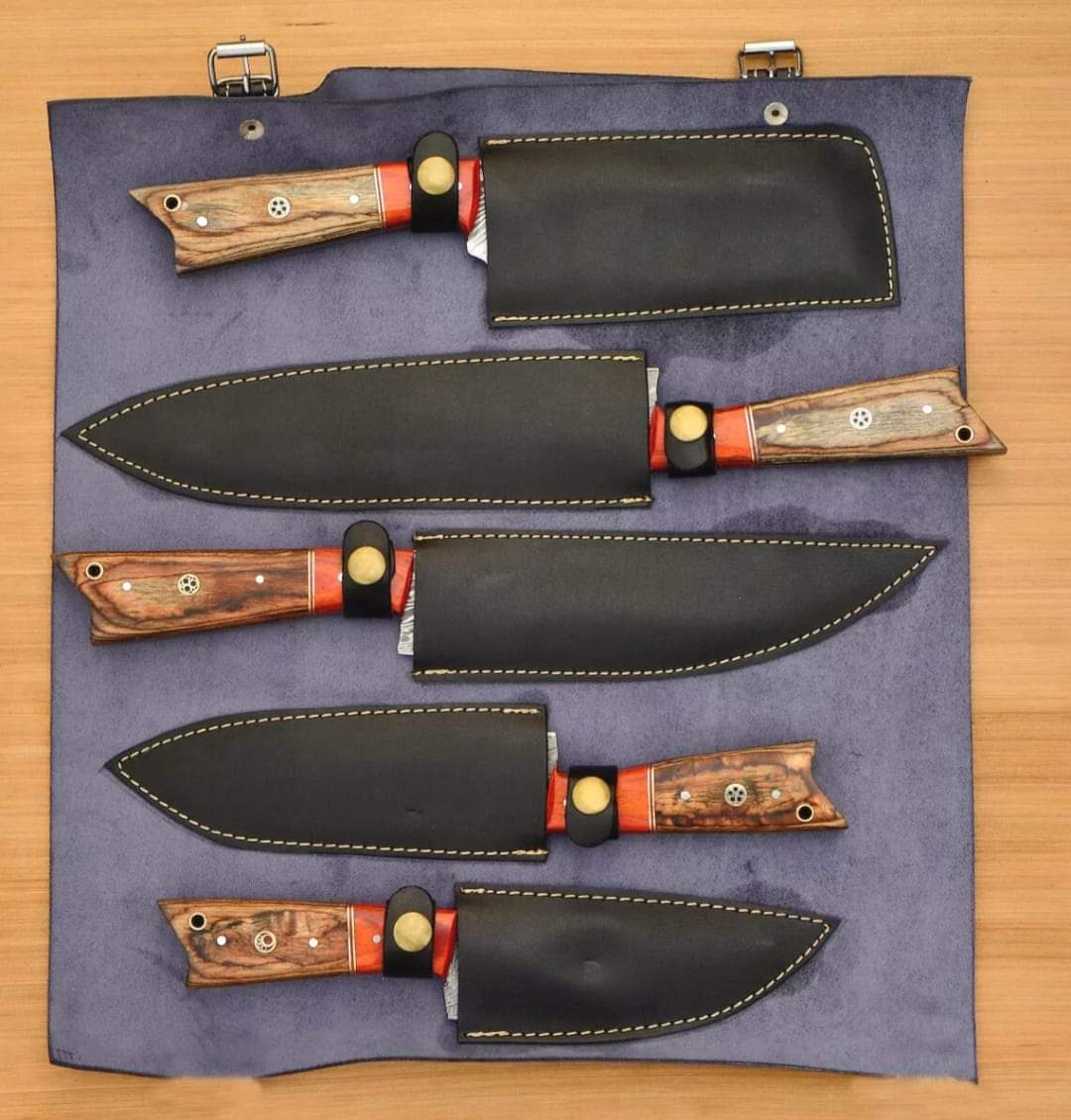 Damascus Chef Set Of 5 Pieces ,Custom Handmade Chef Set , Handmade Damascus Chef Set ,Personalized Gift For Mother ,