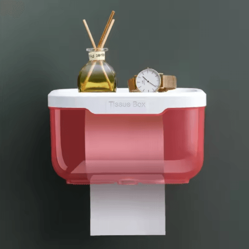 Space Saving Wall Mounted Toilet Paper Holder Adhesive Tissue Dispenser with Storage Box