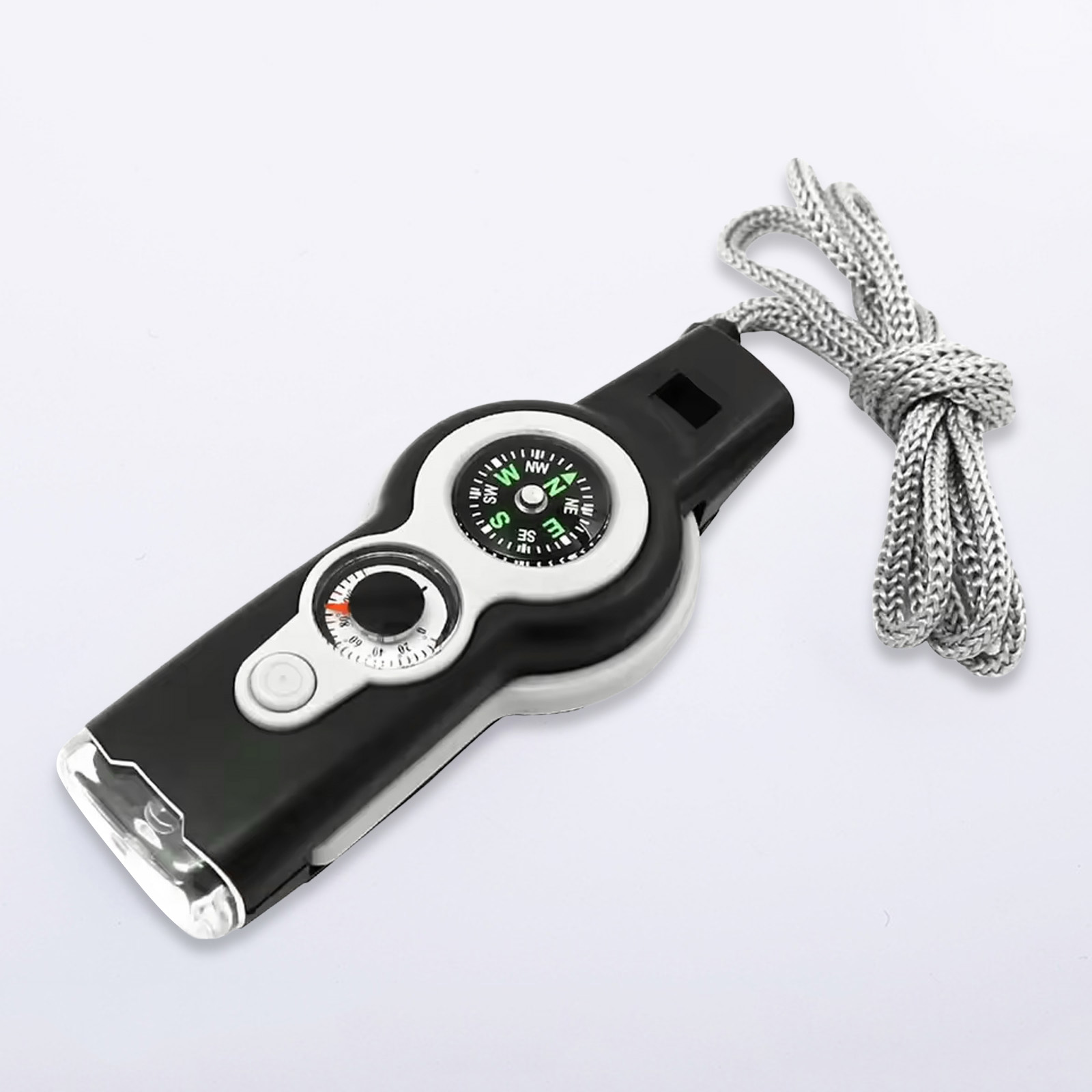 Emergency Survival Whistle with LED Light Compass & Thermometer for Outdoor Safety
