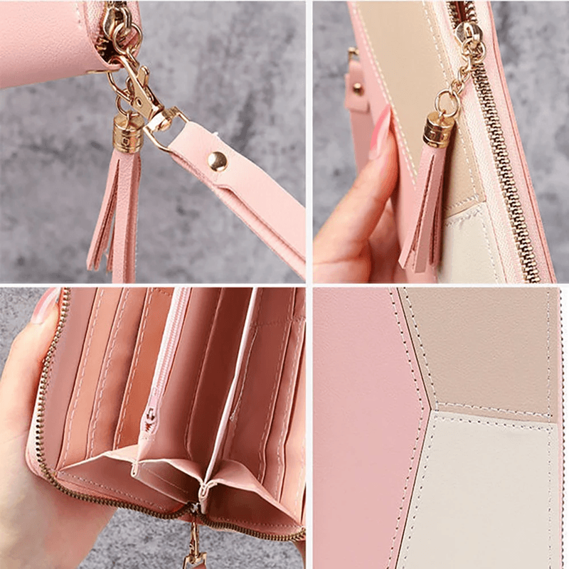 Large Capacity Womens Wallet with Phone Holder and Wrist Strap