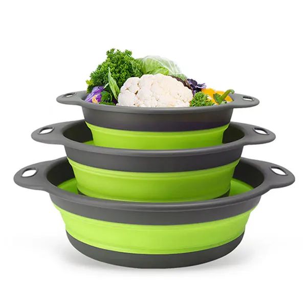 Foldable Collapsible Colander Set with Self-Draining Base – Space-Saving Vegetable & Fruit Washing Baskets (3/4 PCS)