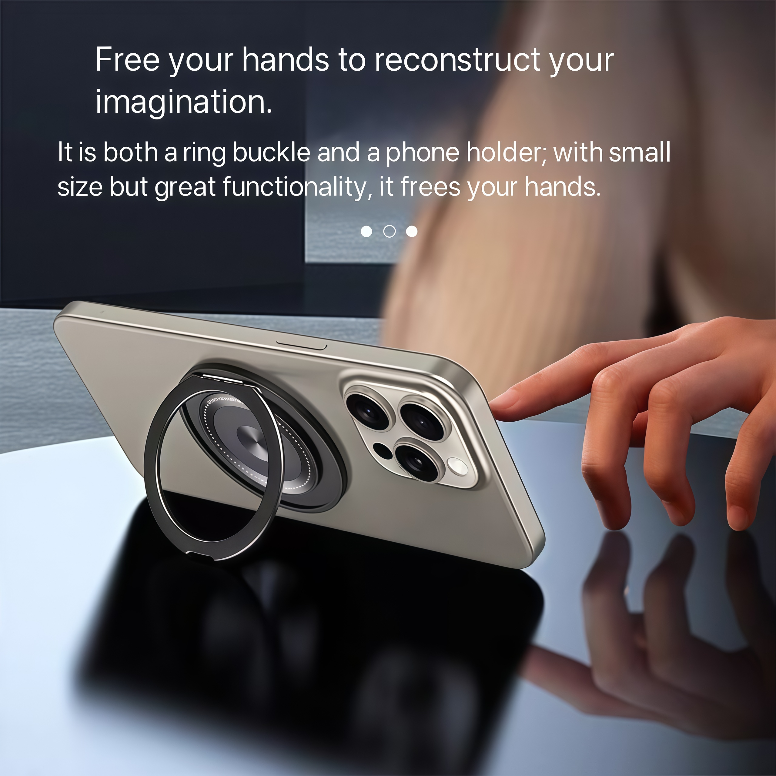 Magnetic Phone Ring Holder with Adhesive Grip and Rotating Stand