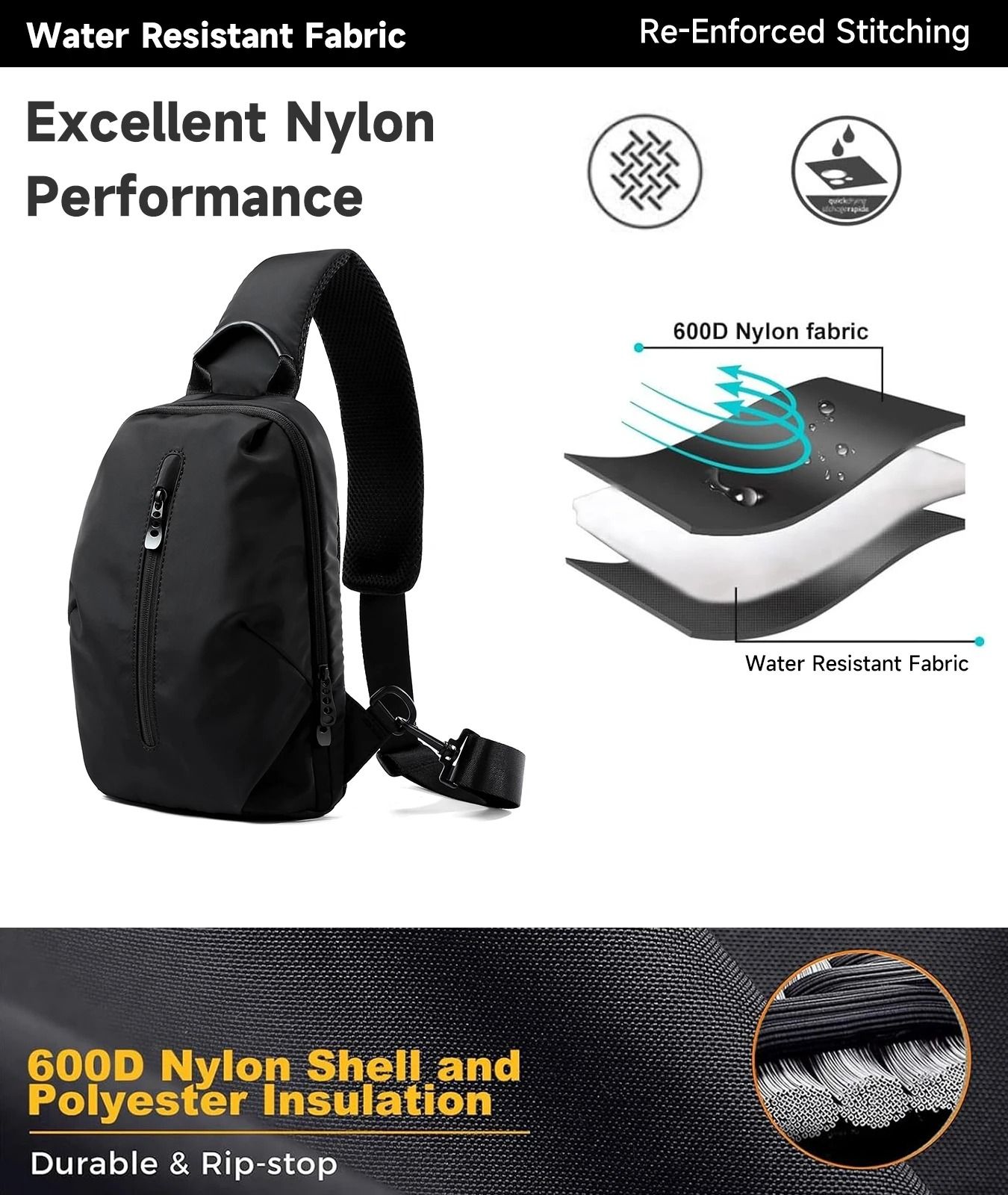 Waterproof Nylon Crossbody Sling Bag