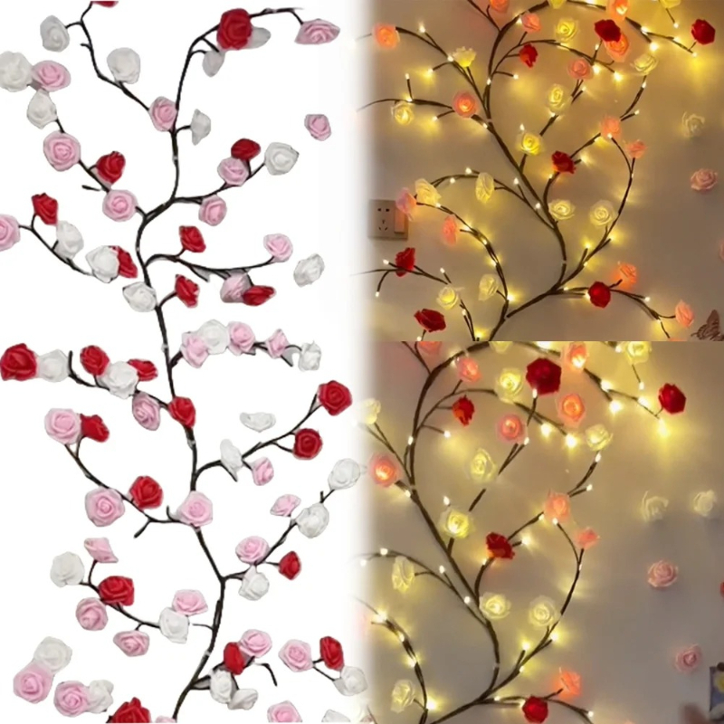 Flower Branch LED Light with Remote Control - Bendable USB Wall Window Decor