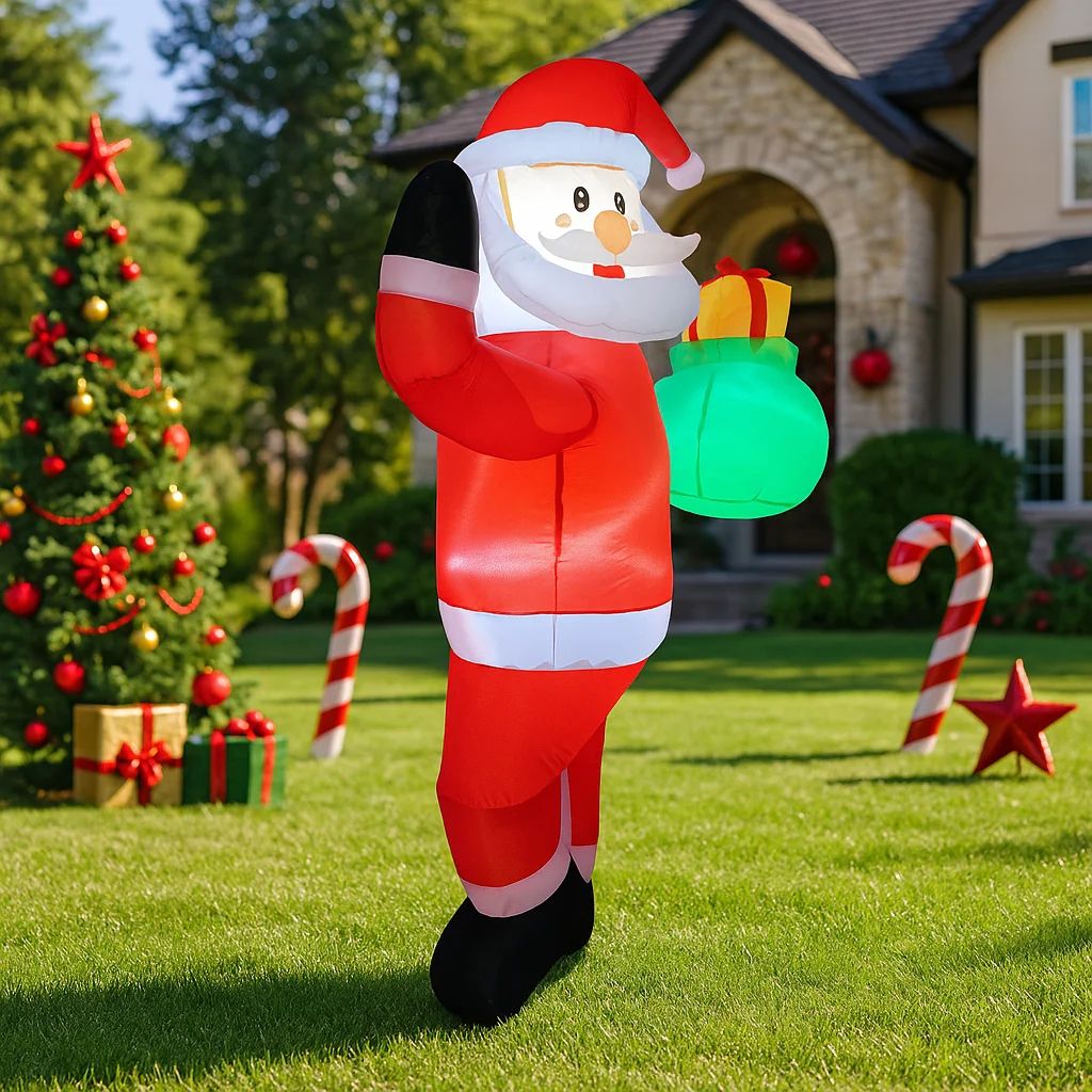 4.9FT LED Inflatable Santa Holding Gift Bag Yard Decoration
