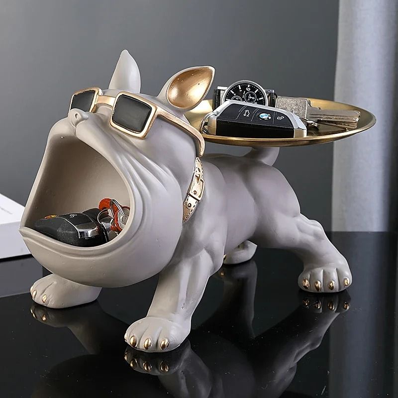 Modern Bulldog Figurine Storage Sculpture and Home Ornament