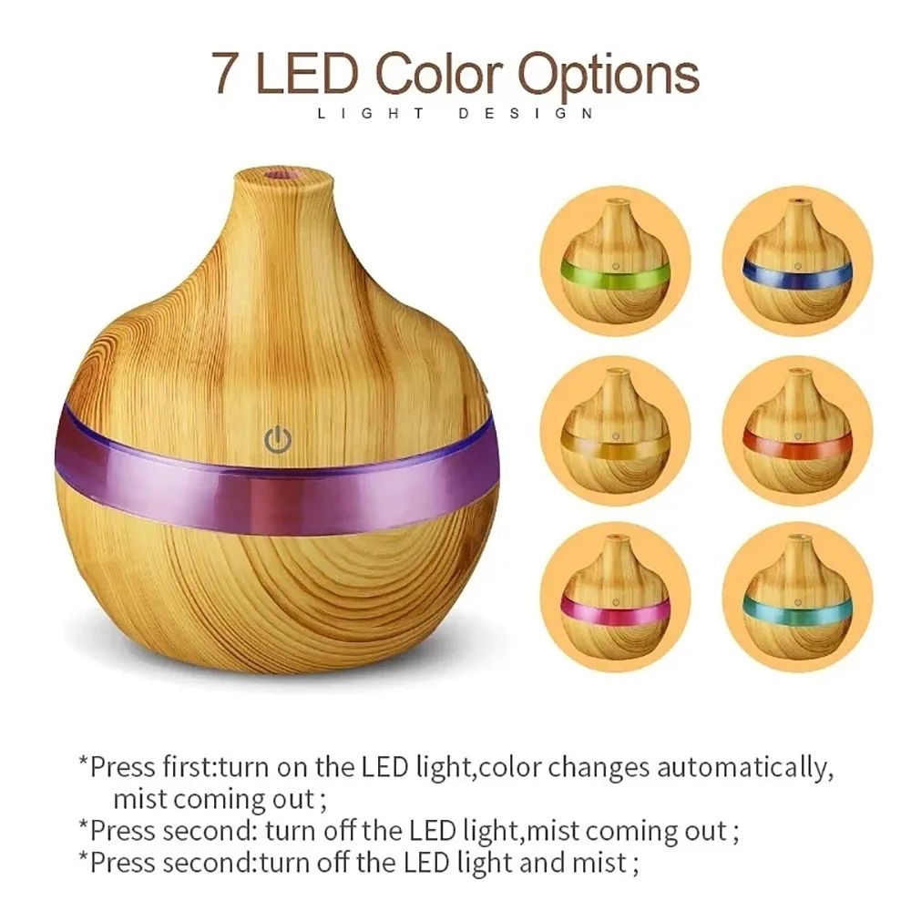 Wood Grain Aromatherapy Diffuser Ultrasonic Air Humidifier with Remote Control