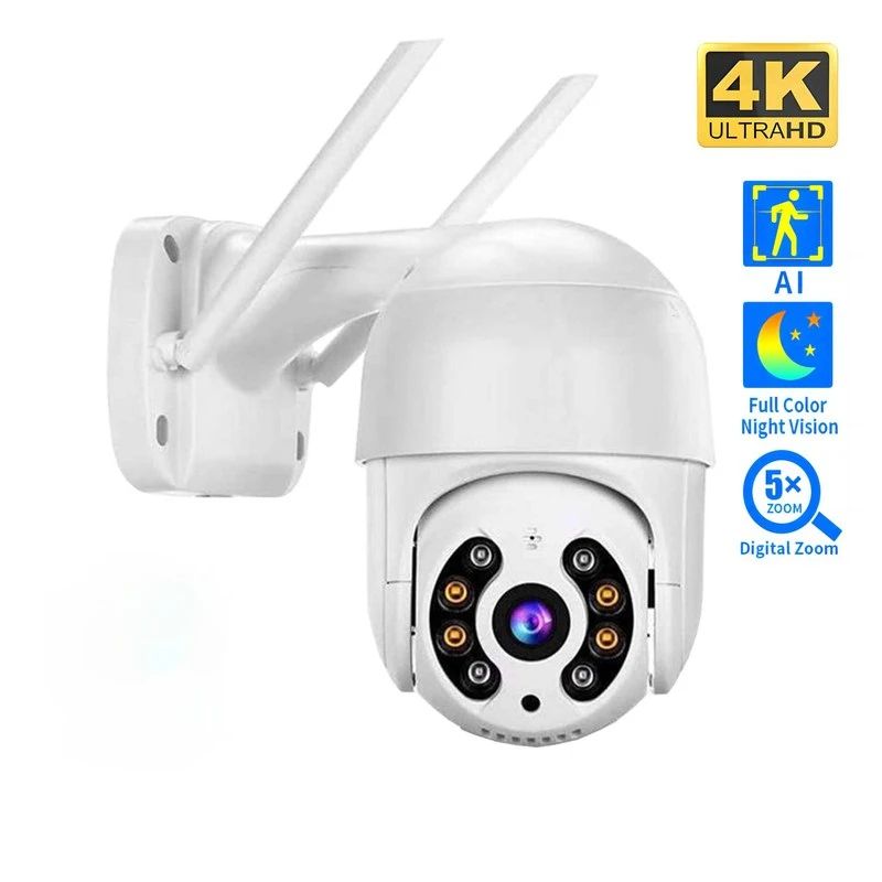 8MP 4K Outdoor WiFi PTZ Security Camera with AI Auto Tracking and Color Night Vision