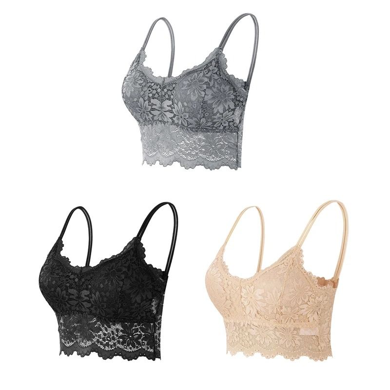 Elegance 3 Pack Lace Bralette Wireless Seamless Lingerie Top