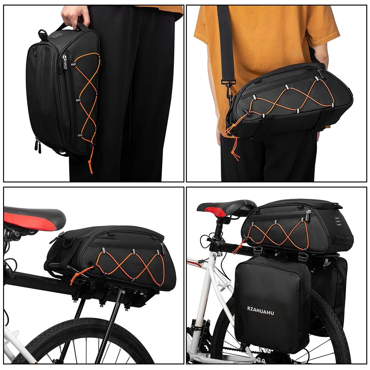 3 in 1 Waterproof Bike Rack Trunk Bag Rear Seat Cooler Bag With Side Hanging Bags
