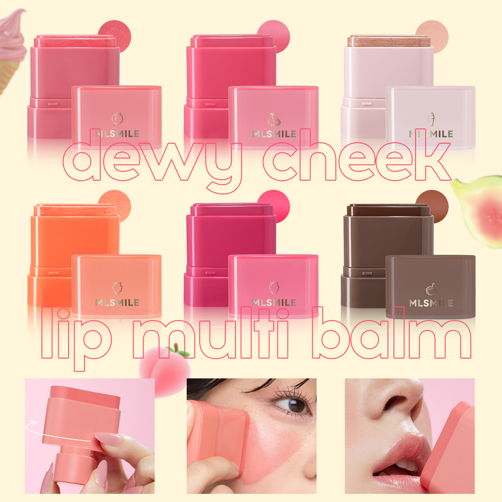 2-in-1 Flat Tube Fruit Blush & Lipstick Stick, Easy to Apply Highlighter & Contour, Multi-Use Lip & Cheek Makeup