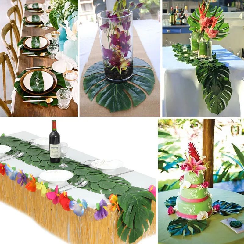 12pcs Artificial Tropical Palm Leaves Decor – Silk Hawaiian Luau Party Decorations, Table & Photo Backdrop Greenery