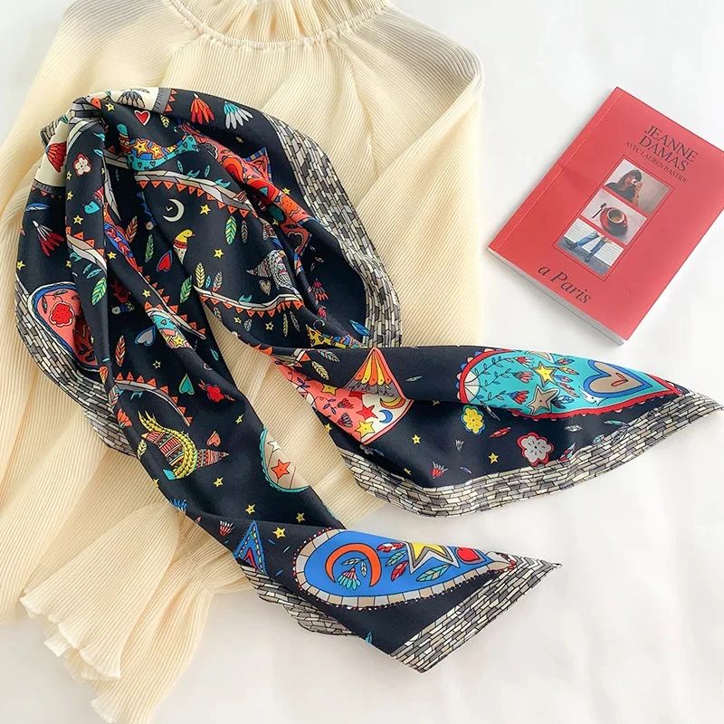 Luxury Twill Silk-Feel Square Scarf for Women – 35.4in Tree Print Head Shawl, Hijab & Neck Wrap