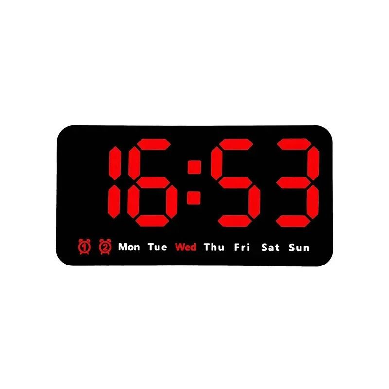 Voice Control Digital Wall Clock Large LED Display with Temperature and Dual Alarm