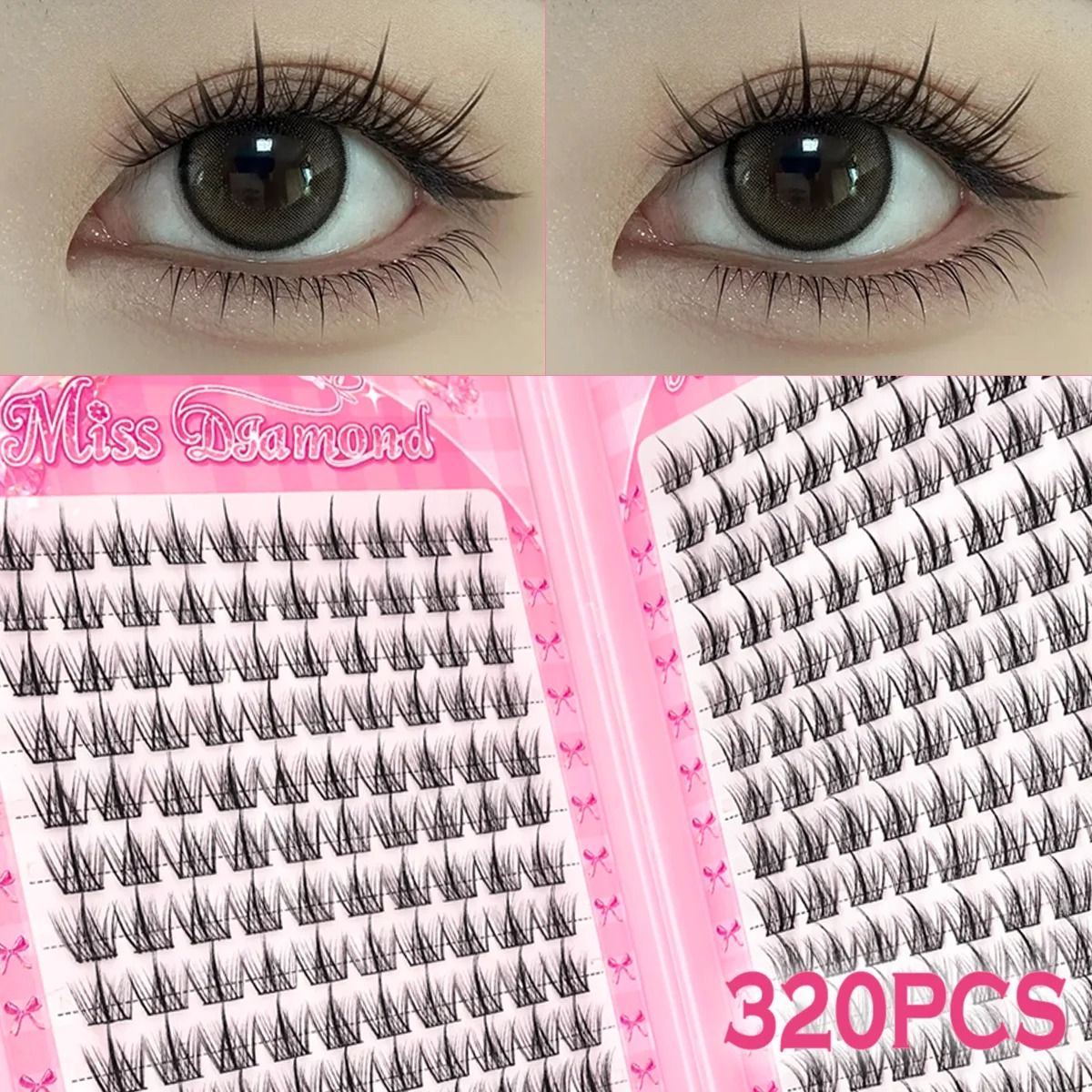 Natural C Curl Cluster False Eyelashes 320 Pieces Lightweight Reusable Lashes