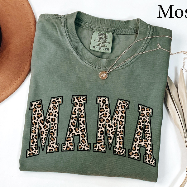 Mama Leopard Print Shirt Casual Mom Graphic Tee Trendy Everyday Womens T-Shirt
