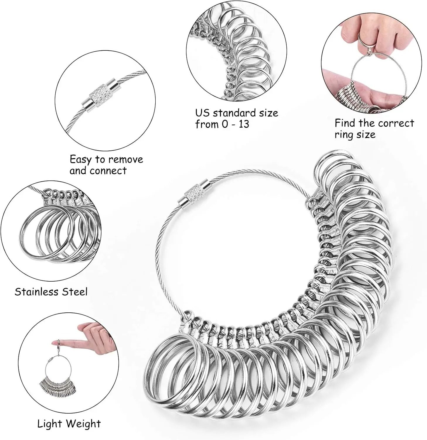 Aluminum Ring Measuring Kit with Mandrel and Finger Gauge