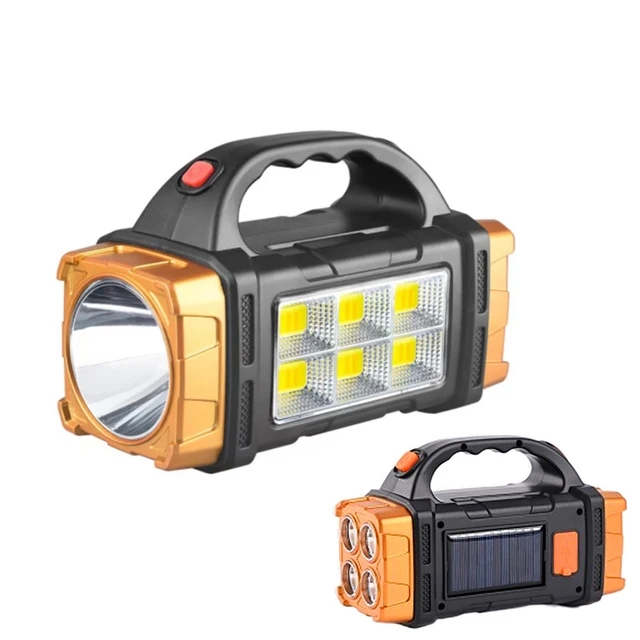 Portable USB Rechargeable Flashlight with Solar LED Work Light for Camping & Mobile Charging