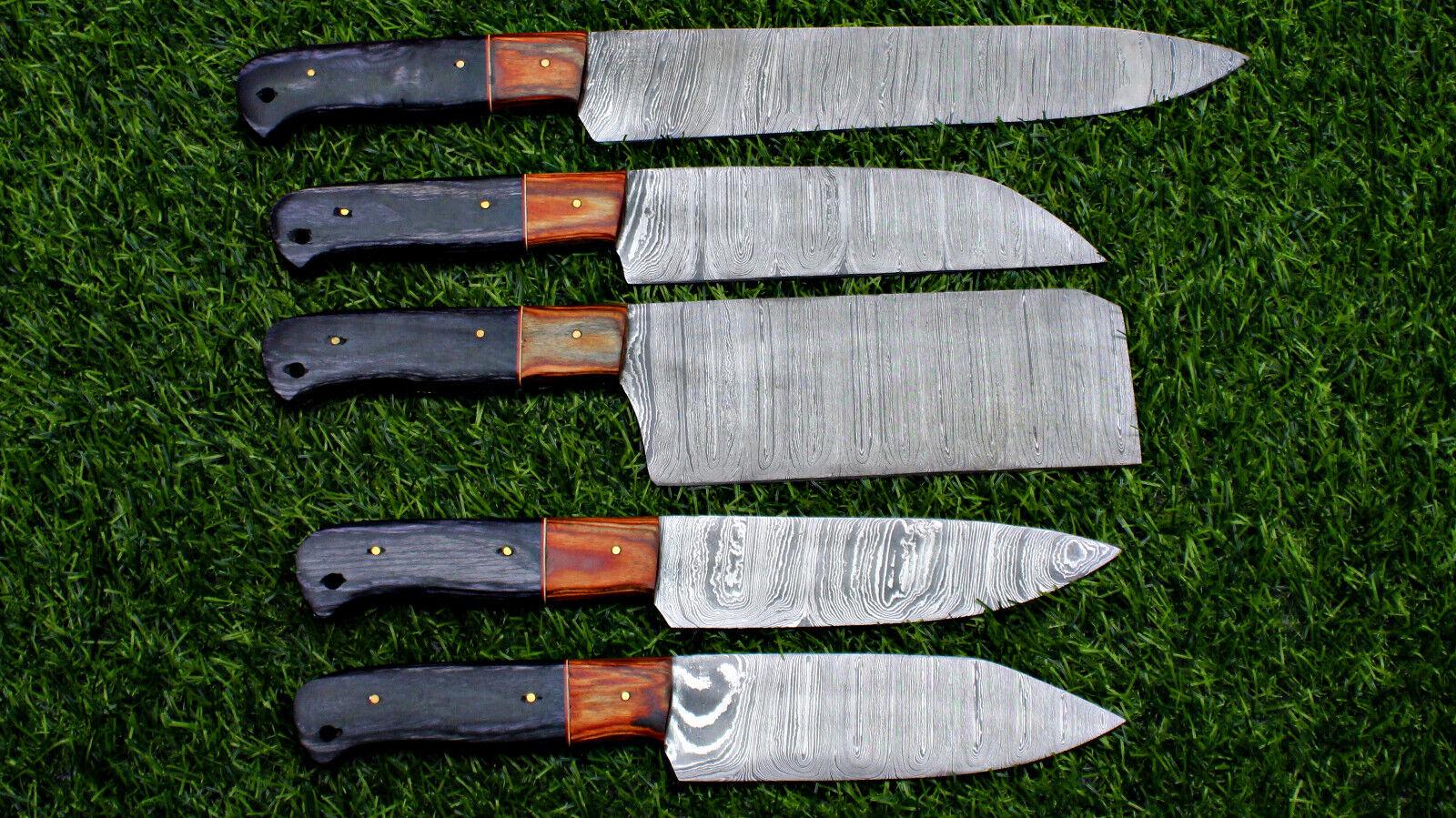 Luxury Damascus Steel 5-Piece Chef Set | Handcrafted Full Tang Kitchen Knives