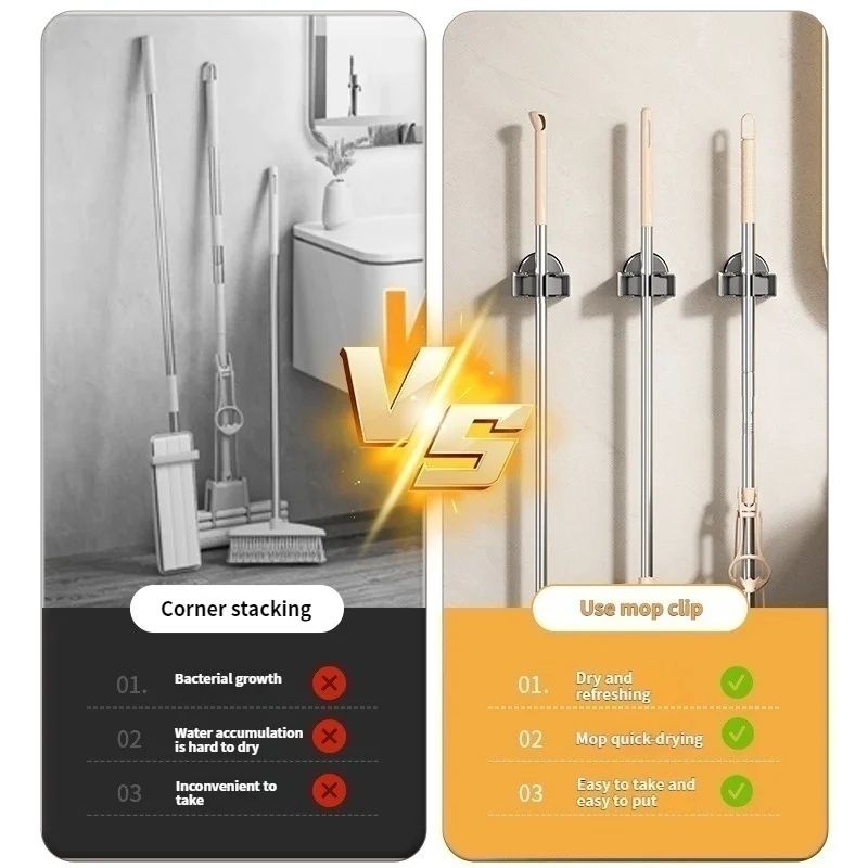 No Drill Suction Cup Mop and Broom Holder