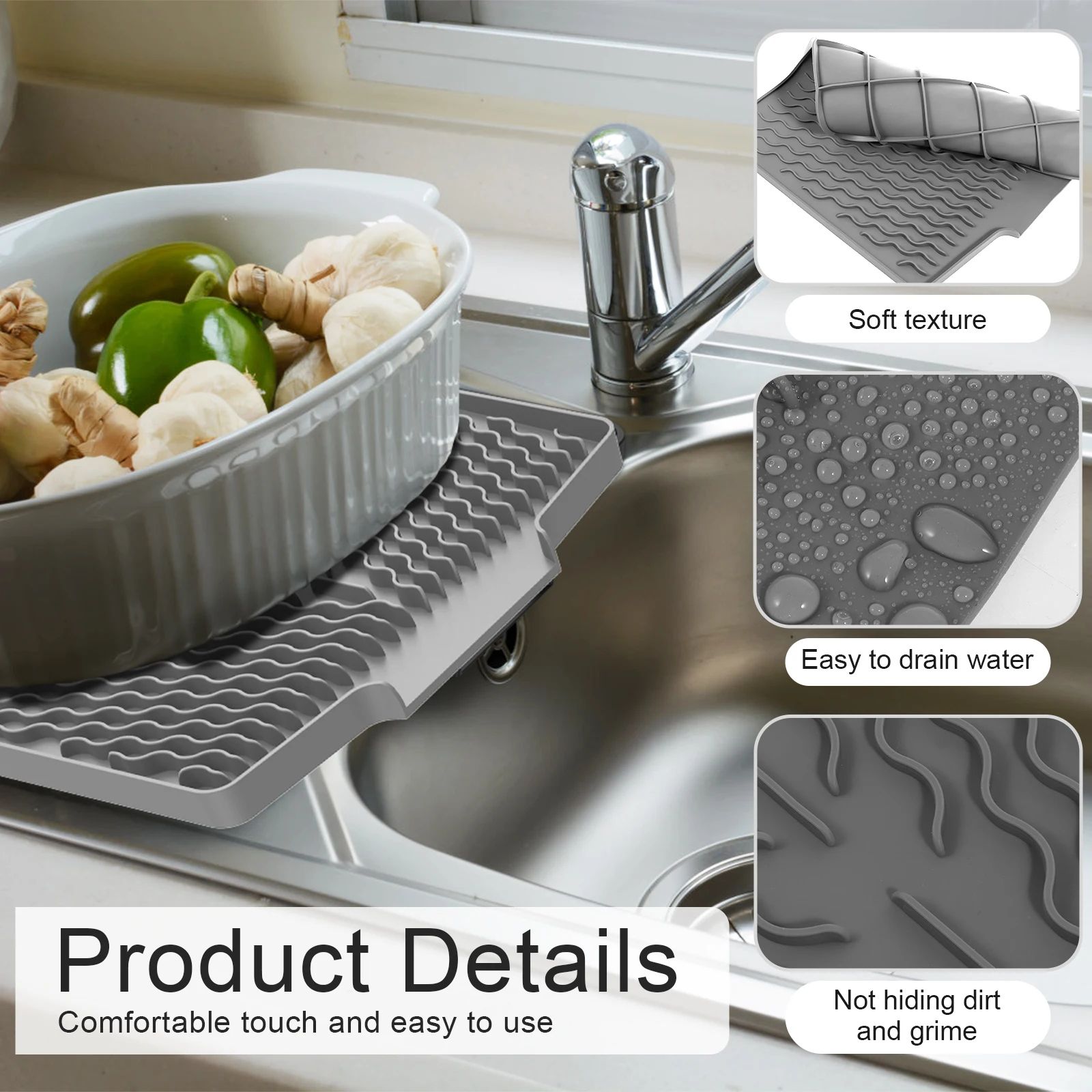 Silicone Dish Drying Mat Heat Resistant Non Slip Kitchen Counter Drying Pad