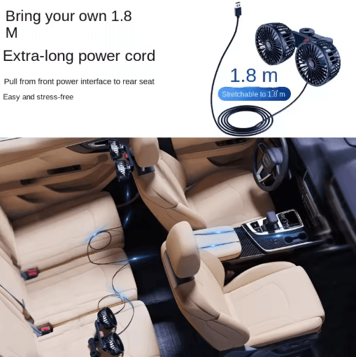 Dual Head USB Car Seat Cooling Fan with 3-Speed & 360° Rotation