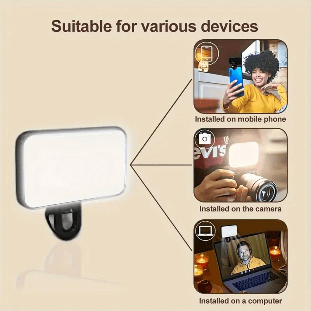Mini Selfie Fill Light Clip On LED Ring Light with Adjustable Brightness
