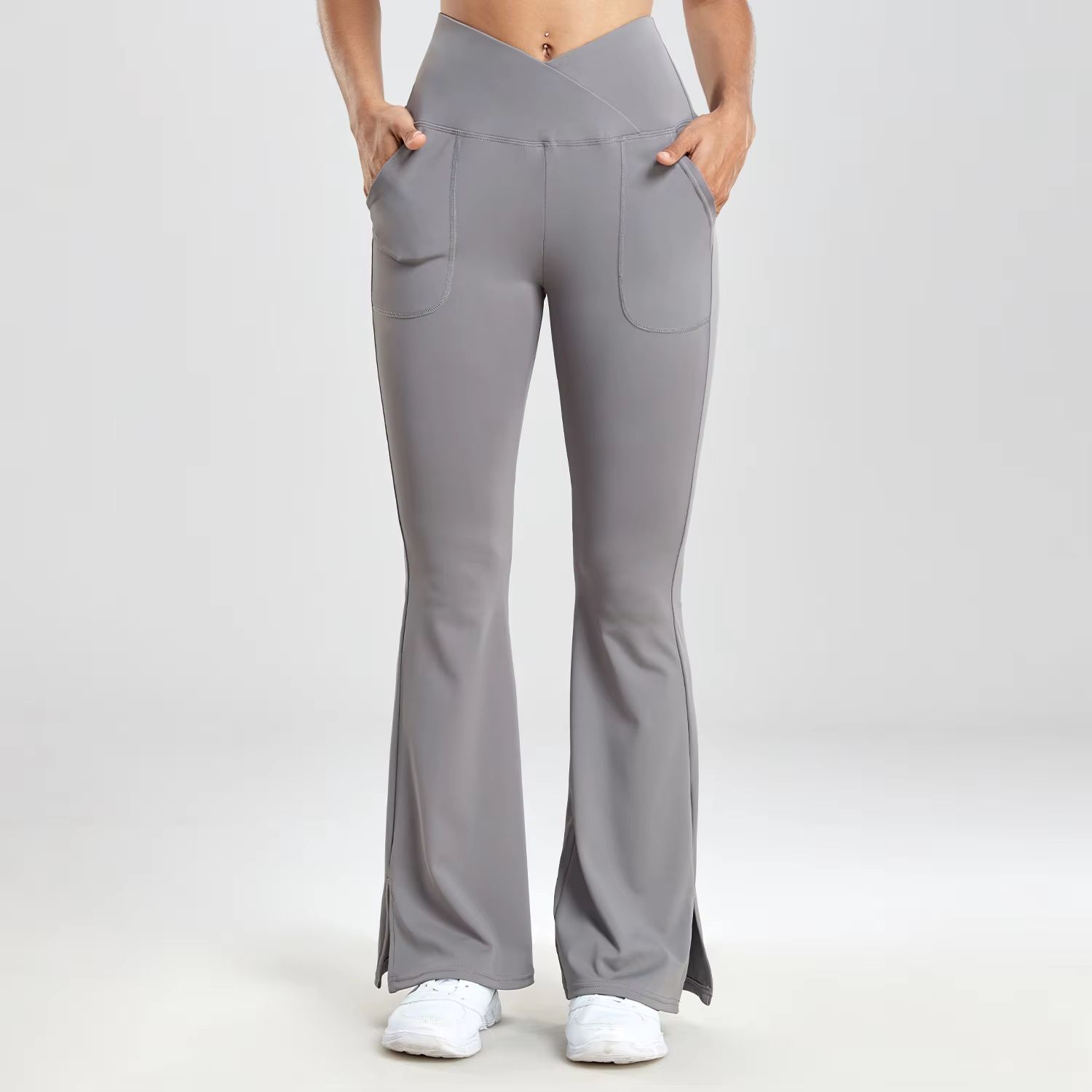 Women's V-Waist Flared Leggings – Slim Fit Streetwear Pants with Side Pockets