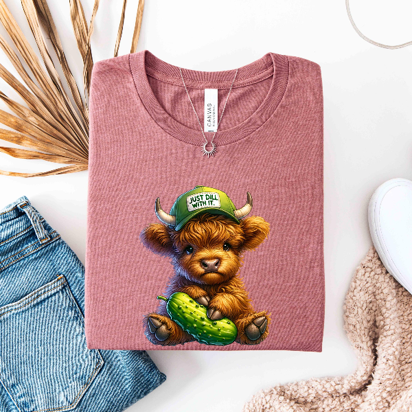 Just Dill With It Cow Shirt, Funny Pickle Cow Graphic Tee, Cute Cow Shirt, Funny Farm Animal Tee, Funny Cow Pun Shirt