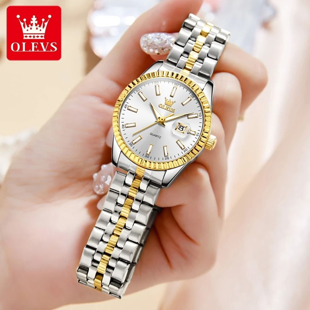 Stainless Steel Executive Watch – Waterproof Luxury Quartz Timepiece with Auto Date for Women