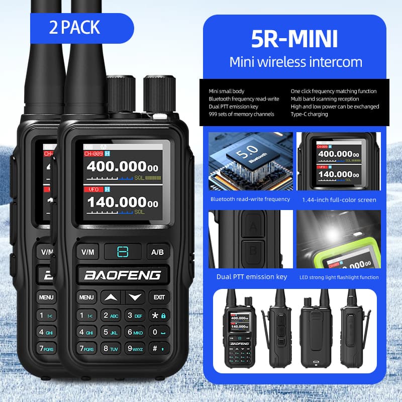 UV Mini Walkie Talkie with Bluetooth & NOAA Weather Radio, USB C Charging