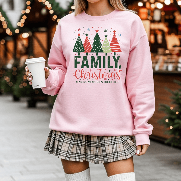 Family Christmas Sweatshirt | Matching Pink Making Memories Holiday Crewneck