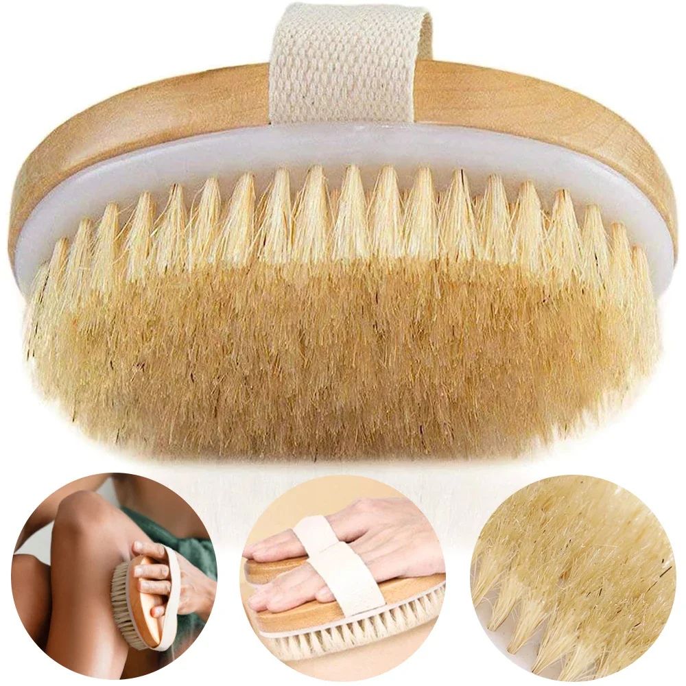 Exfoliating Wooden Body Brush Natural Bristle Bath Massage Brush for Wet & Dry Skin Care