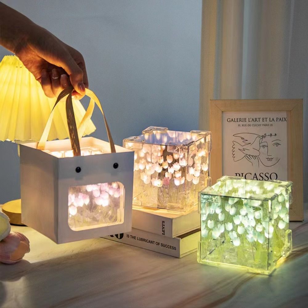 Creative DIY Tulip Night Light - LED Decorative Table Lamp and Mirror for Birthday Gifts, Girls, and Home Decor