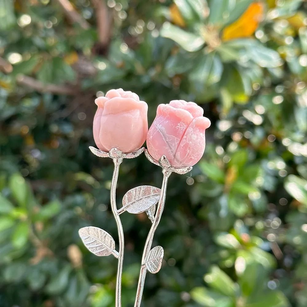 Elegant Rose Quartz Crystal Flower Ornament Hand-Carved Decorative Gift
