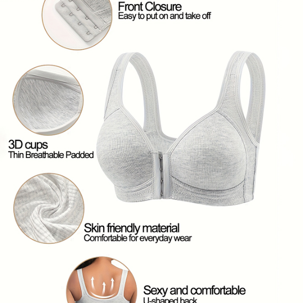 Wire-Free Push Up Bra for Women, Fallsweet Seamless Front Closure Bralette, Full Coverage, Comfortable Underwear