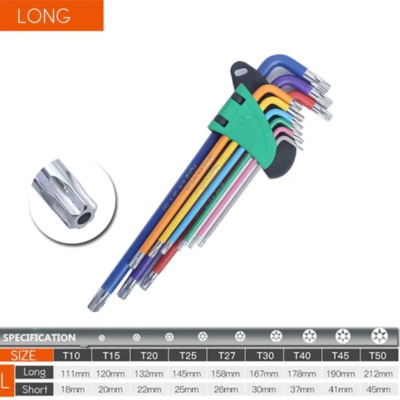 Allen Key Set Long Arm Hex Wrench Kit 9 Piece 1.5mm to 10mm