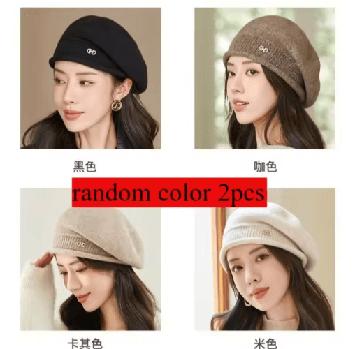 Wool Knitted Hat Autumn and Winter Warm Pile Up Beanie for Middle Aged and Elderly