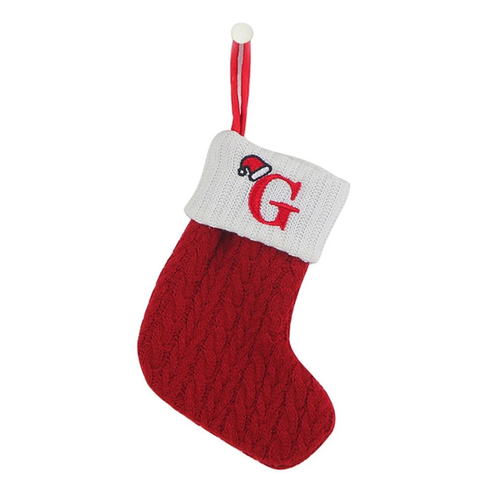 Cozy Knitted Mini Christmas Stocking with A–Z Letter, Snowflake Design & Hanging Loop