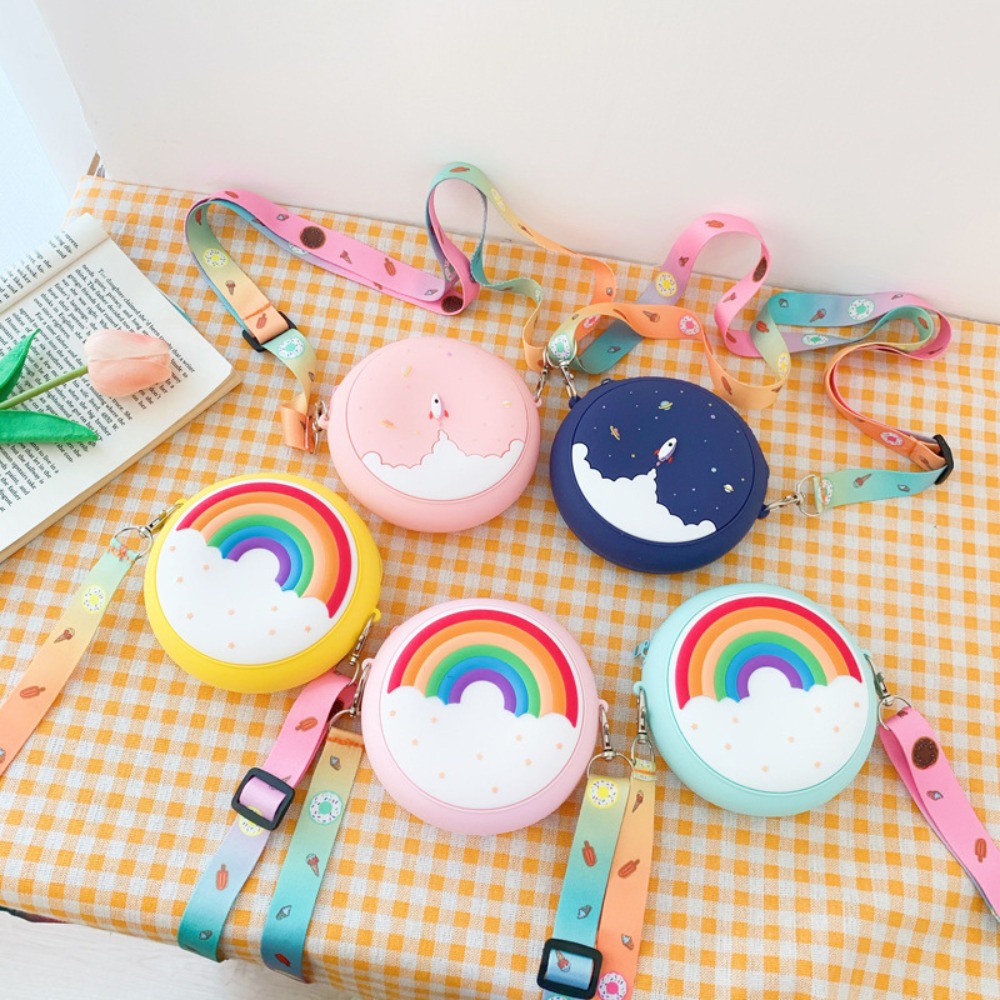 Children Silicone Crossbody Bag Rainbow Donut Small Handbag Baby Girl Adjustable Strap