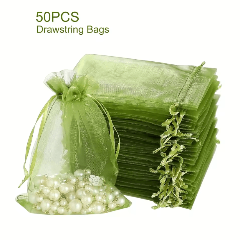 50Pcs Organza Drawstring Bags (3.94 by 5.91 in) – Sheer Fabric Gift Pouches for Wedding Favor Bags