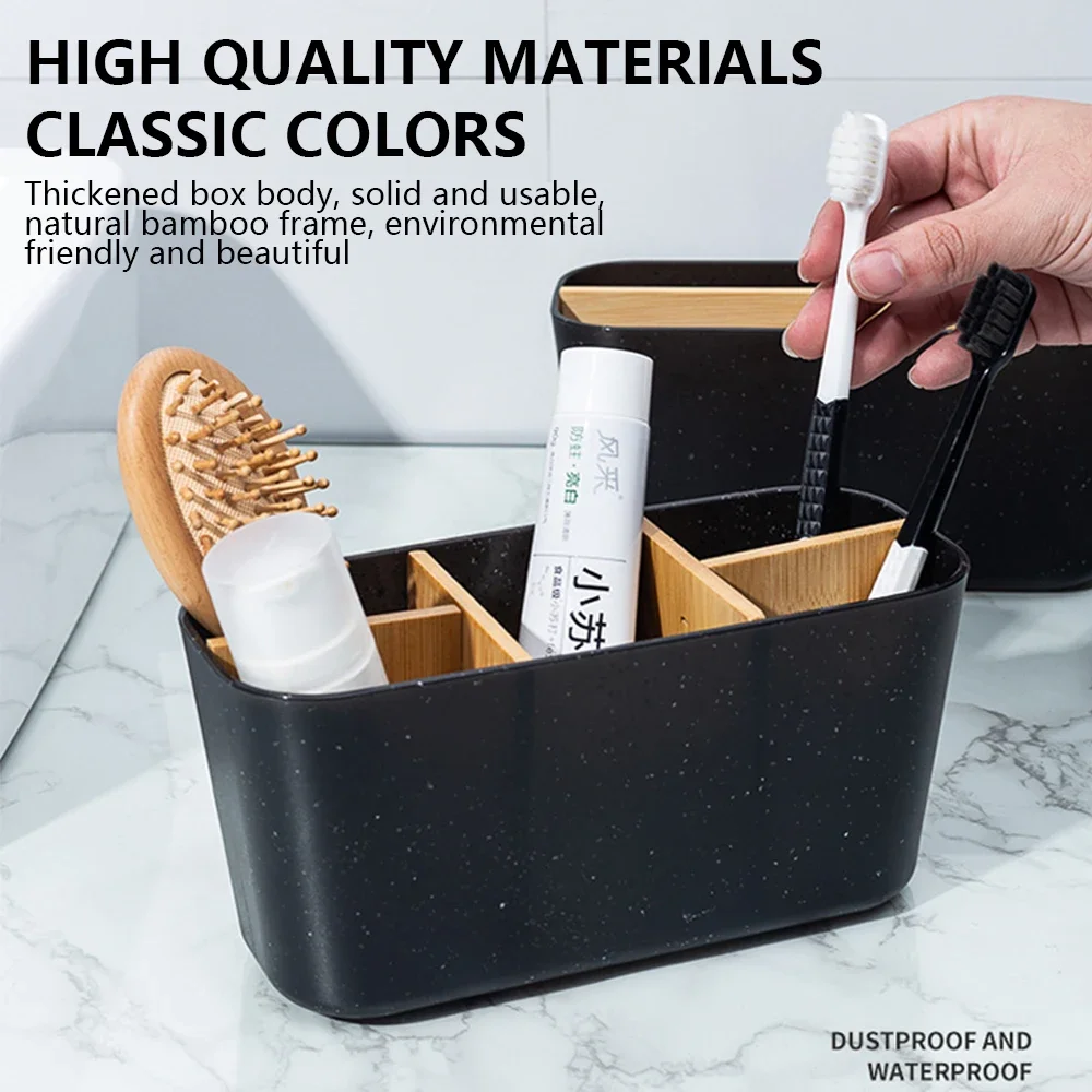 Bathroom Bamboo Toothbrush Stand Makeup Brush Holder Razor Toothpaste Storage Box Electric Toothbrush Stand